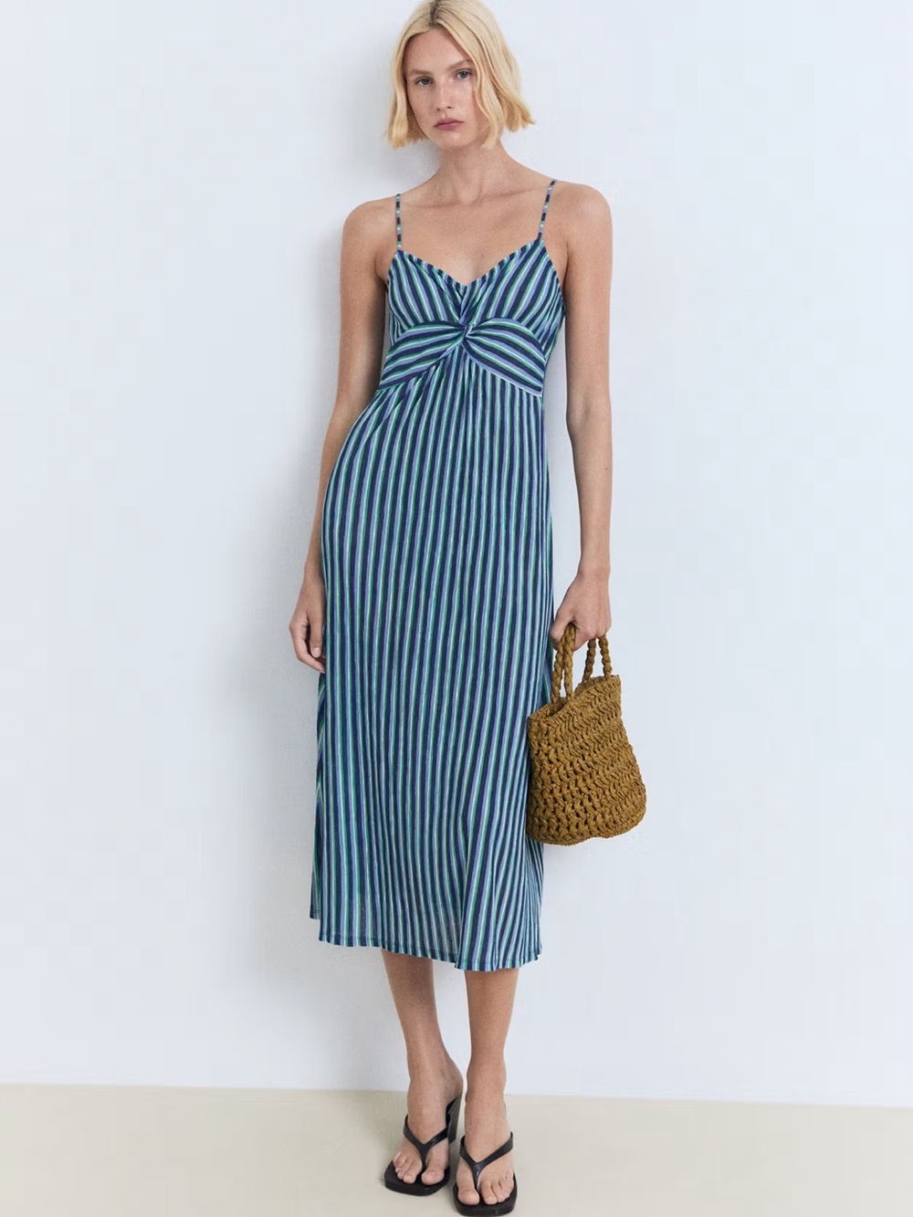 Mango STRIPED GATHERED DRESS